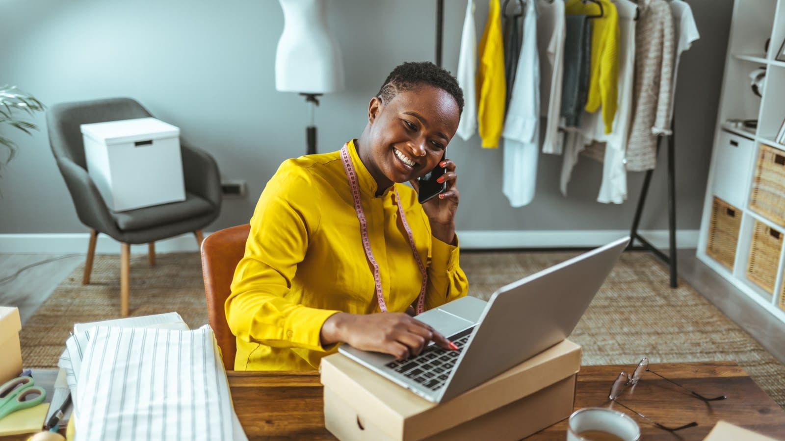 Young business woman running her at-home business.