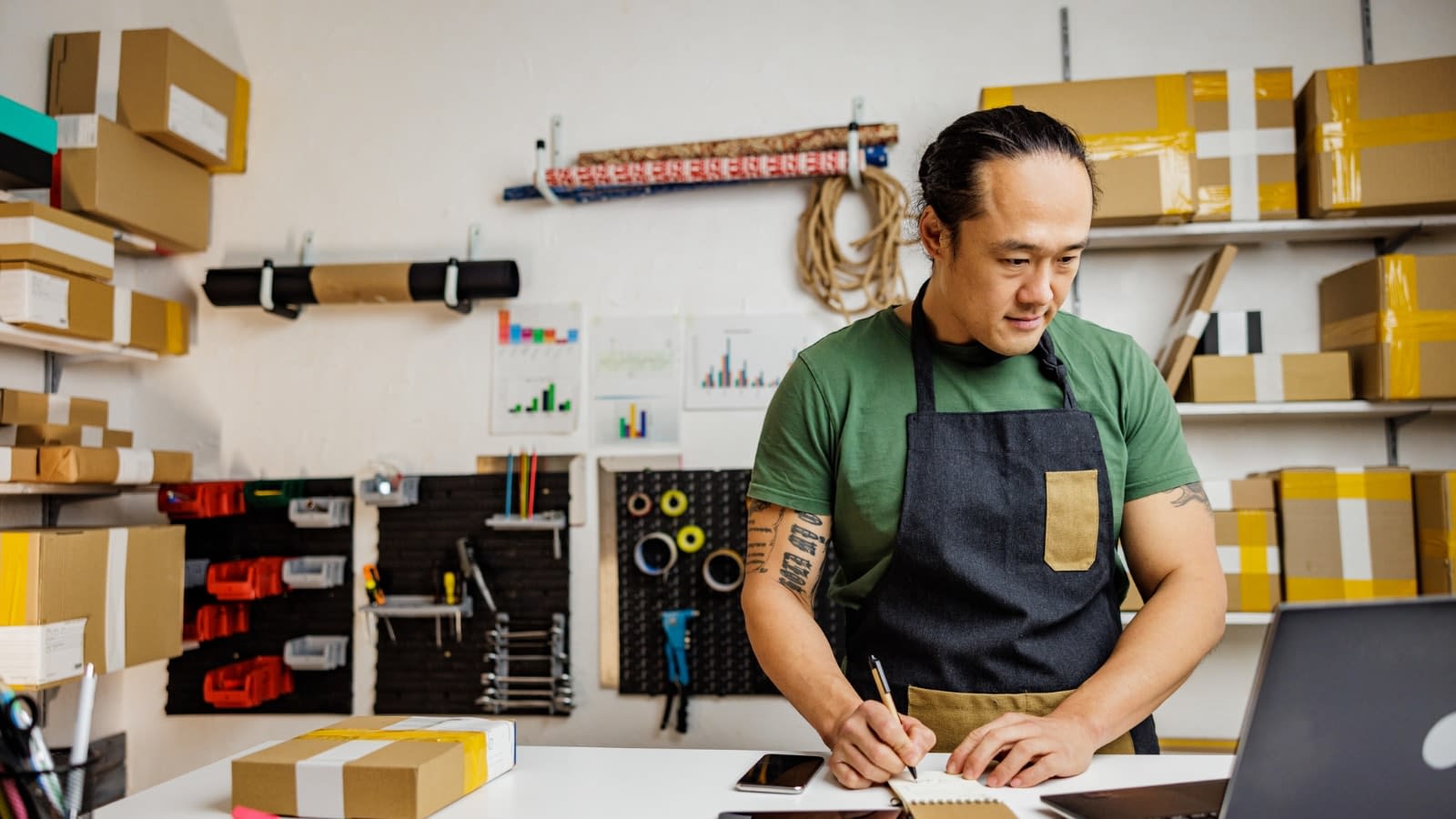 Business owner working in a local shop